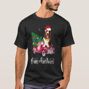 Basset Hound Dog Christmas Ride Red Truck T-Shirt
