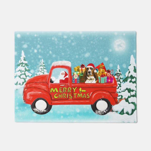 Basset Hound Dog Christmas Santa Delivery Truck Doormat (Front)