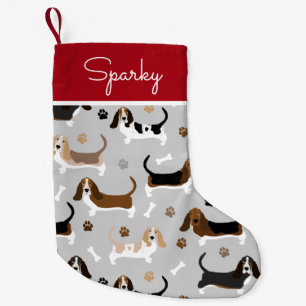 Basset Hound Dog Custom Name Small Christmas Stocking