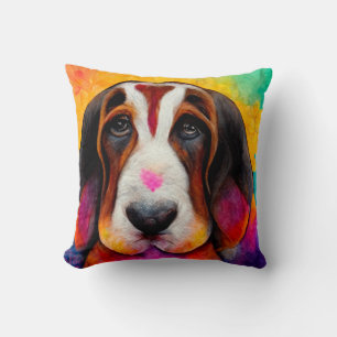 Basset hound dog cute colourful pillow