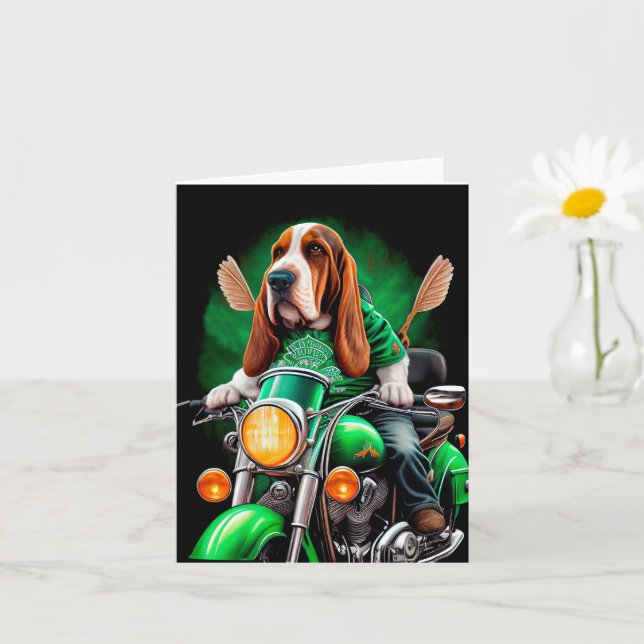  Basset Hound Dog driving bike St. Patrick's Day Card (Small Plant)