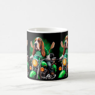 Basset Hound Dog driving bike St. Patrick's Day Coffee Mug