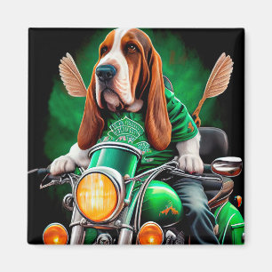 Basset Hound Dog driving bike St. Patrick's Day Magnet