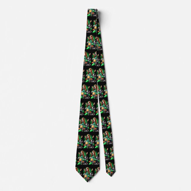  Basset Hound Dog driving bike St. Patrick's Day Tie (Front)