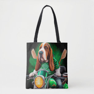 Basset Hound Dog driving bike St. Patrick's Day Tote Bag