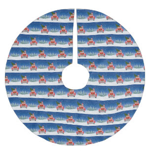 Basset Hound Dog Driving Car In Snow Christmas Brushed Polyester Tree Skirt