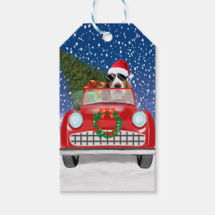 Basset Hound Dog Driving Car In Snow Christmas Gift Tags