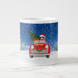 Basset Hound Dog Driving Car In Snow Christmas  Large Coffee Mug