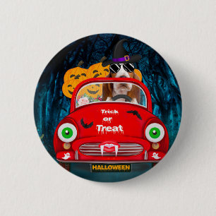 Basset Hound Dog Driving Car Scary Halloween 6 Cm Round Badge