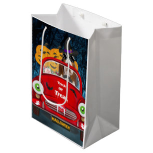 Basset Hound Dog Driving Car Scary Halloween Medium Gift Bag