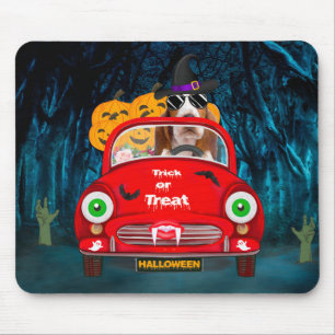 Basset Hound Dog Driving Car Scary Halloween Mouse Mat