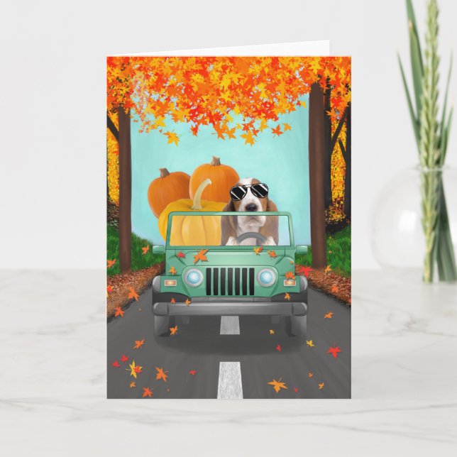 Basset Hound Dog Fall Pumpkin  Card (Front)
