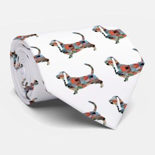 Basset Hound Dog Geometric Pattern Silhouette Tie