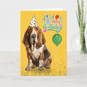 Basset Hound Dog in a Party Hat Birthday Card