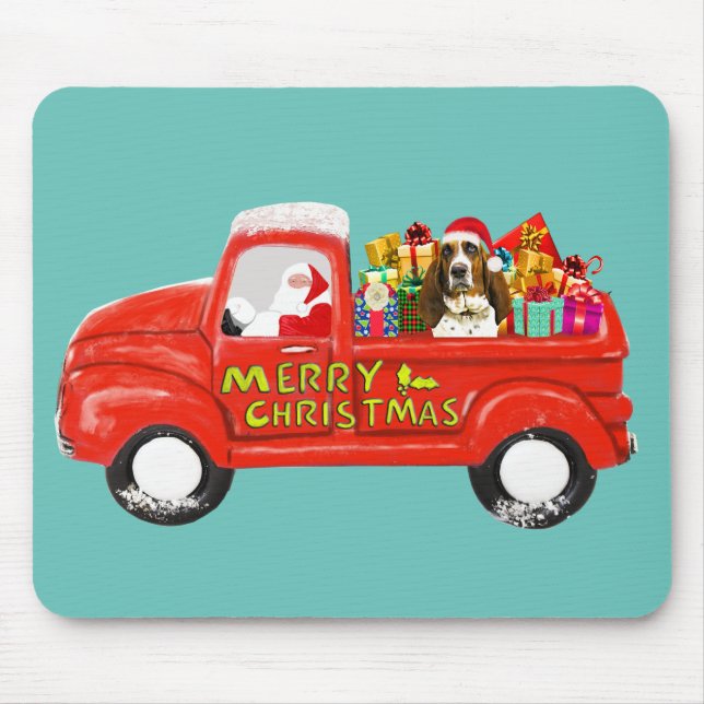 Basset Hound Dog in Christmas Delivery Truck Mouse Mat (Front)