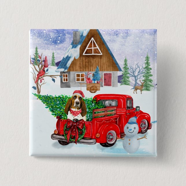 Basset Hound dog In Christmas Delivery Truck Snow  15 Cm Square Badge (Front)