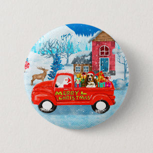 Basset Hound Dog in Christmas Delivery Truck Snow  6 Cm Round Badge