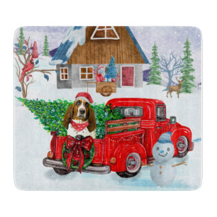 Basset Hound dog In Christmas Delivery Truck Snow Cutting Board