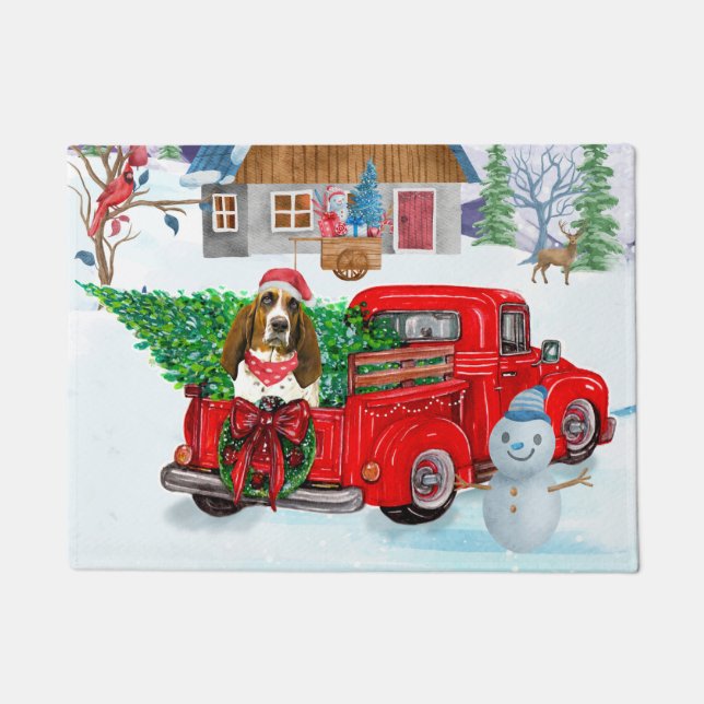 Basset Hound dog In Christmas Delivery Truck Snow Doormat (Front)