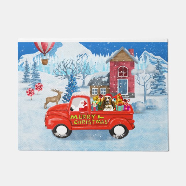 Basset Hound Dog in Christmas Delivery Truck Snow Doormat (Front)