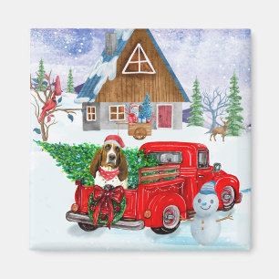 Basset Hound dog In Christmas Delivery Truck Snow  Magnet
