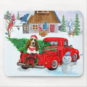 Basset Hound dog In Christmas Delivery Truck Snow Mouse Mat