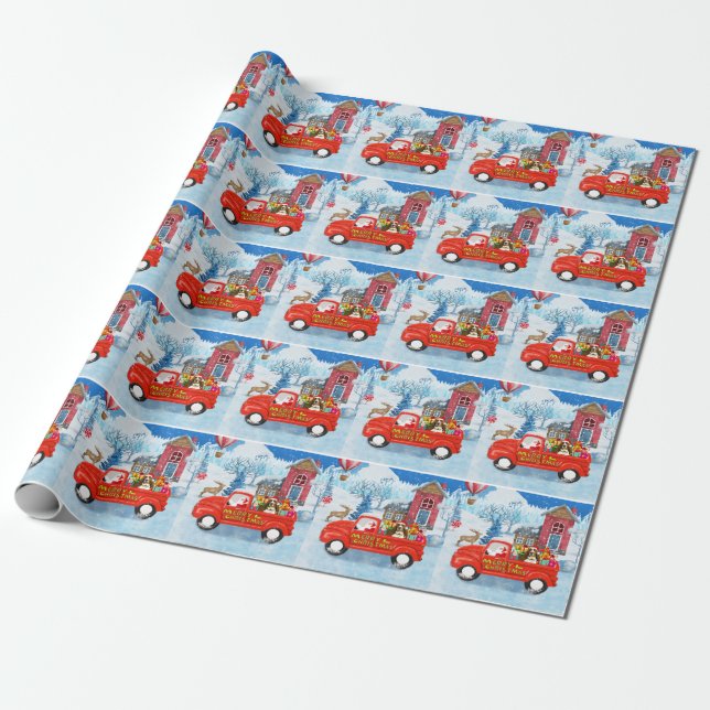 Basset Hound Dog in Christmas Delivery Truck Snow Wrapping Paper (Unrolled)