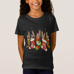 Basset Hound Dog In Christmas Sock Santa Hat Xmas T-Shirt