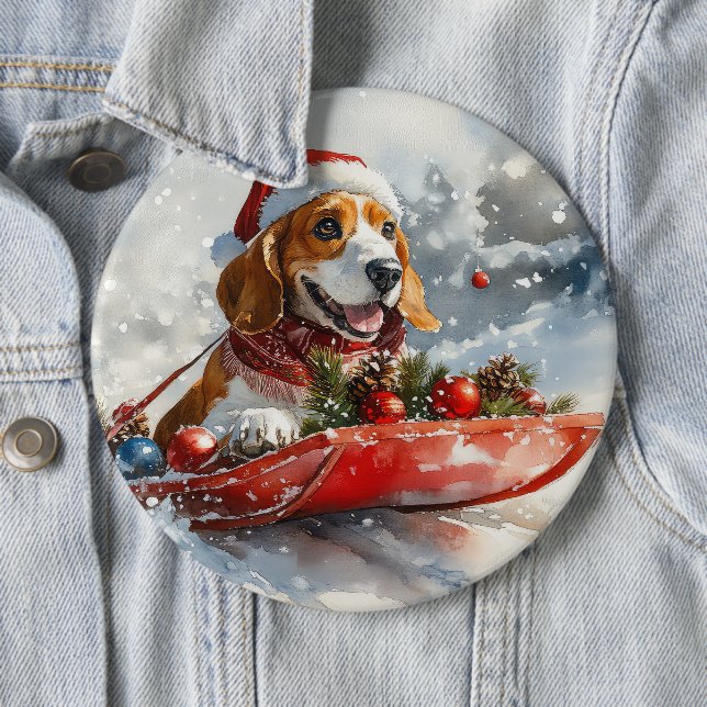 Basset Hound Dog in Sledge Let it Snow Christmas 6 Cm Round Badge (In Situ)