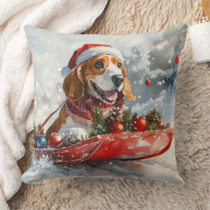 Basset Hound Dog in Sledge Let it Snow Christmas Cushion