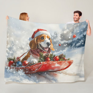 Basset Hound Dog in Sledge Let it Snow Christmas Fleece Blanket