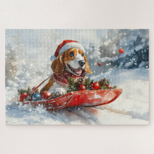 Basset Hound Dog in Sledge Let it Snow Christmas Jigsaw Puzzle