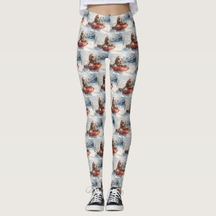 Basset Hound Dog in Sledge Let it Snow Christmas Leggings