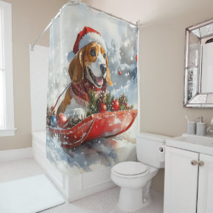 Basset Hound Dog in Sledge Let it Snow Christmas Shower Curtain