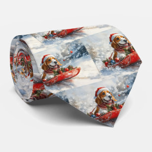 Basset Hound Dog in Sledge Let it Snow Christmas Tie