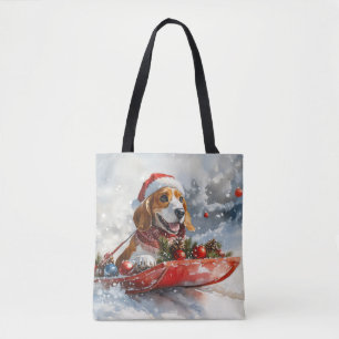 Basset Hound Dog in Sledge Let it Snow Christmas Tote Bag