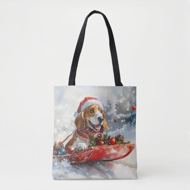 Basset Hound Dog in Sledge Let it Snow Christmas Tote Bag (Front)