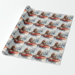 Basset Hound Dog in Sledge Let it Snow Christmas Wrapping Paper