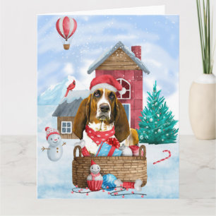 Basset Hound Dog In snow Christmas Dog House Card