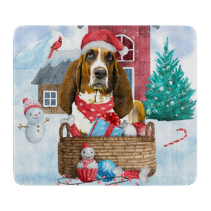 Basset Hound Dog In snow Christmas Dog House Cutting Board