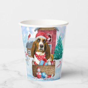 Basset Hound Dog In snow Christmas Dog House Paper Cups