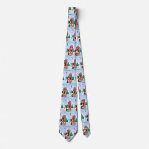 Basset Hound Dog In snow Christmas Dog House Tie