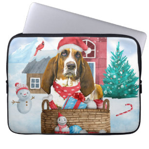 Basset Hound Dog In snow Christmas Laptop Sleeve