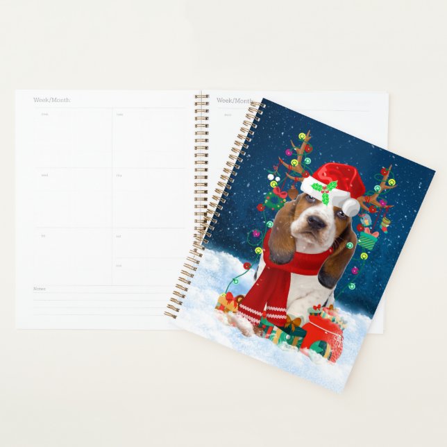 Basset Hound Dog in Snow with Christmas Gifts  Planner (Display)