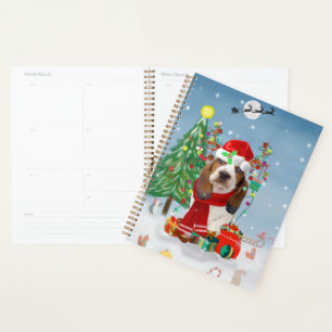 Basset Hound Dog in Snow with Christmas Gifts   Planner