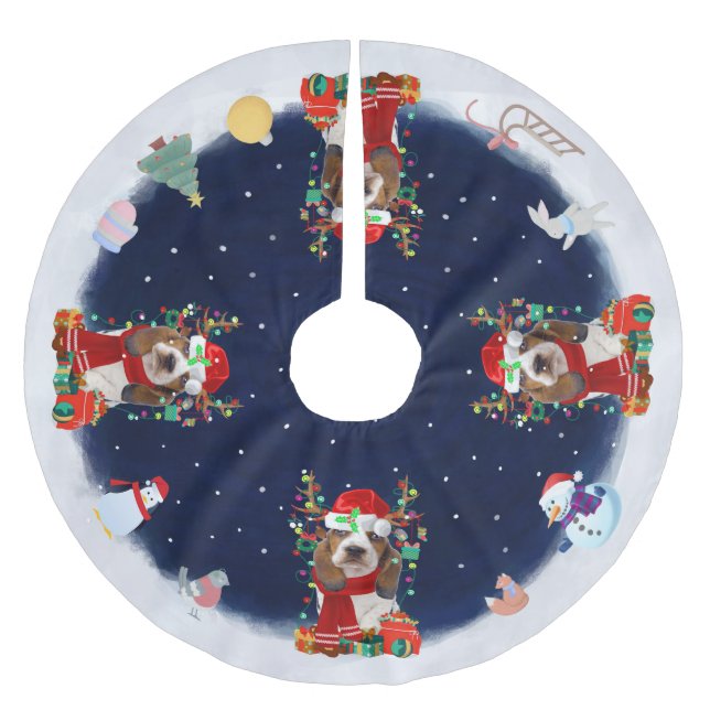 Basset Hound Dog Let it snow Brushed Polyester Tree Skirt (Front)