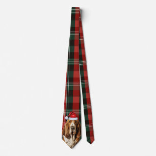 Basset Hound Dog Lover Red Green Plaid Christmas Tie