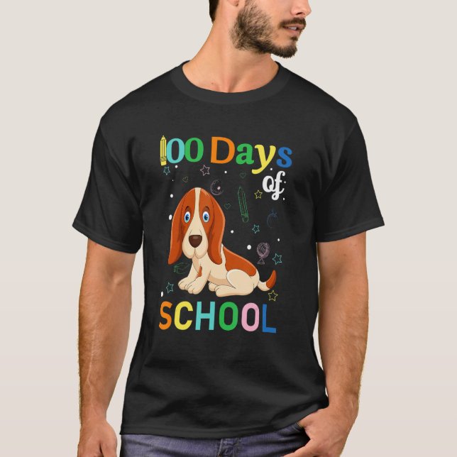 Basset Hound Dog Lovers Teacher Student 100th Day  T-Shirt (Front)