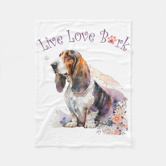 Basset Hound Dog Mum Floral Fleece Blanket (Front)