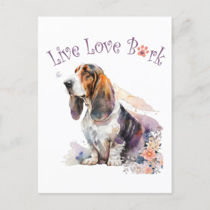 Basset Hound Dog Mum Floral Postcard